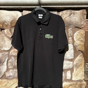 Lacoste Polo Shirt Mens Size XL Black Cotton Collar Shirt Crocodile Logo Preppy